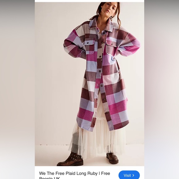 We The Free Jackets & Blazers - We The Free Plaid Long Ruby Pink and White Plaid Jacket Women’s Large/XL
